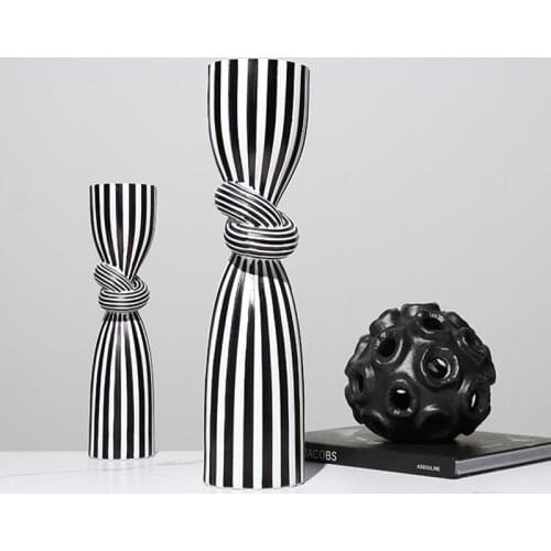 Creative Modern Black And White Striped Candlestick Decor Living Room Desk Hotel Tv Cabinet Entrance Resin Art Candlestick