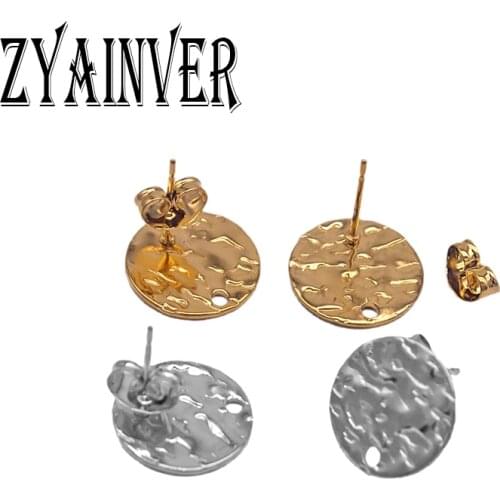 10pcs New Top Made Stainless Steel Round Embossing Stud Earring Posts with Hole Gold Tone DIY Earrings Jewelry Making Supplies
