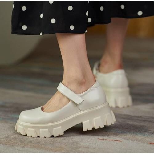 Small leather shoes British style round head thick heel high heels womens shoes buckle trifle bottom college style X803