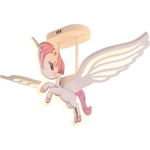 Cartoon powder white pony ceiling lights childrens room girl bedroom room Dimming ceiling lamps eye protection Nordic lighting