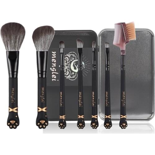 7 Pcs Cat Paw Makeup Brushes Set with Cute Storage Box Foundation Blending Power Rainbow Eyeshadow Maquiagem