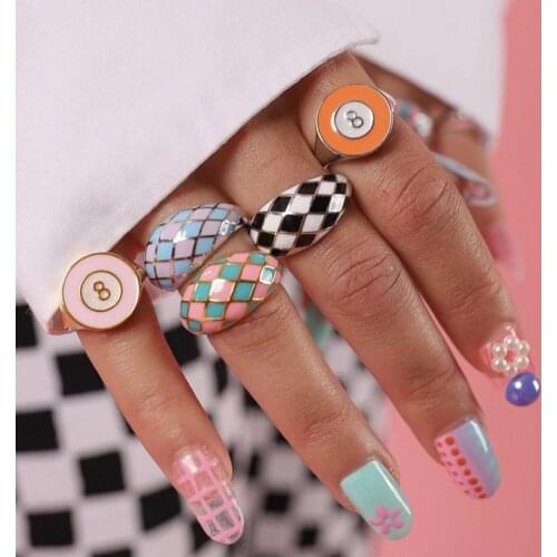 Creative New Colorful Enamel Windmill Ring Hyperbole Drip Oil Chunky Geometric Number Round Ring for Women Girls Jewelry