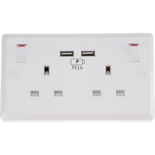 New arrival! UK plug double socket 220-240V 13A gang electric wall plug socket with 2 USB outlets