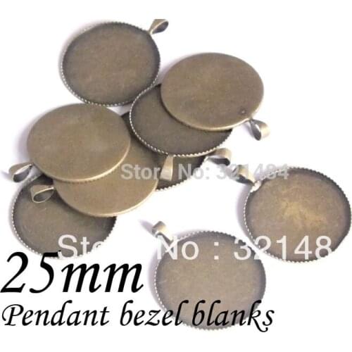 Bulk 200piece Antique Bronze Tone Metal Bezel Blank 25mm Round Pendant Tray Pendant Base Cameo Setting