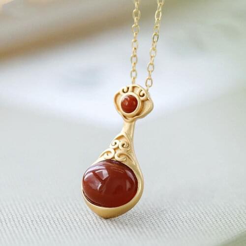 Original enamel porcelain craftPendant Necklace with Chinese style retro unique ancient gold craft light luxury womens brand