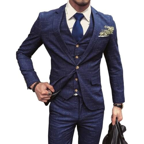 Jackets + Vest + Pants ) 2019 New Men Fashion Casual Suit Suit Groom Wedding Dress Mens Brand Dress Professional Business Suit