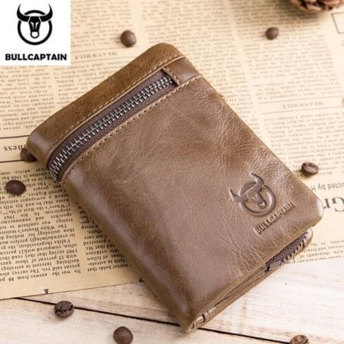 Retro Casual Real Cowhide Leather Men Short Wallet RFID Zipper Coin Pocket Purse Male Photo ID Card Holder Hombres Cartera