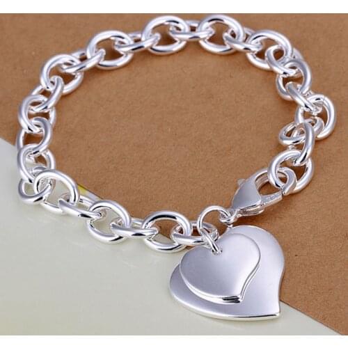 Christmas gift New silver plated Fashion Jewelry Double Heart Tag bracelets&bangle,Wholesale SMTH279