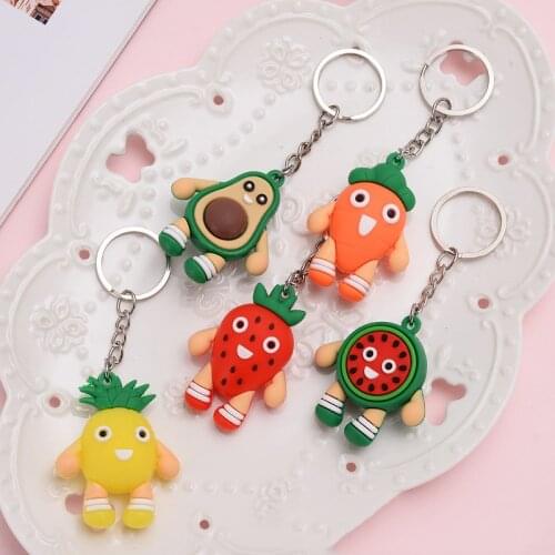 Cute Cartoon Fruits Keychain Pvc Carrot Strawberry Pineapple Watermelon Keychains Women Bag Pendant Keyring