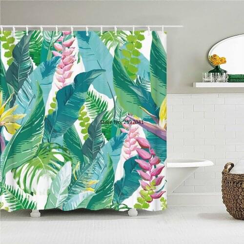 Green Leaves Shower Curtain Mat Grass Beauty Bath Shower Mildew Resistant and Polyester Waterproof white Shower Curtain Decor