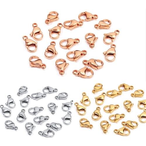 25pcs Stainless Steel Lobster Clasps Hooks Rose Gold Color 9/11/3mm End Clasps Connectors For Necklace Bracelet Jewelry Making