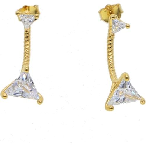 2021 Fine 925 Sterling Classic Jewelry Earring Triangle Cubic Zirconia Sparking Bling Both Sides Geometric Women Stud Earrings