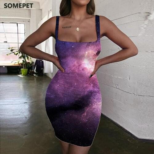 SOMEPET Galaxy Dresses Women Nebula Vestido Sexy Universe 3d Print Space Ladies Dresses Womens Clothing Club Short Boho Fashion