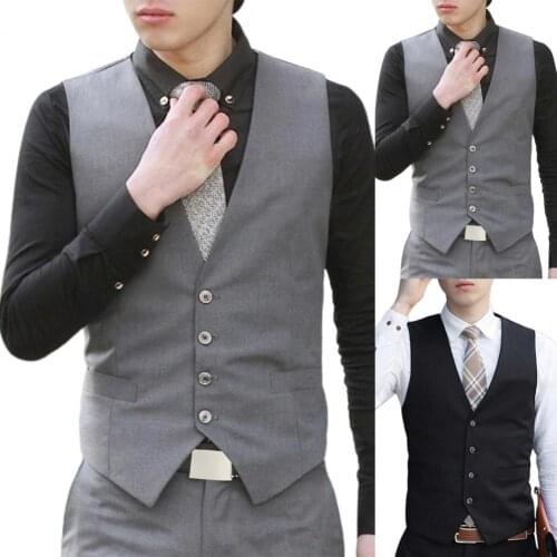 V Neck Formal Men Vest Back Strap Pocket Men Waistcoat Business Dress Suit vest slim best man vest British casual vest