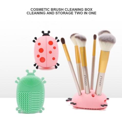 1pc Makeup Brush Cleaning Box 4 Colors Ladybug Cartoon Creative Brush Multifunction Portable Cleaning Storage Box Beauty Tools