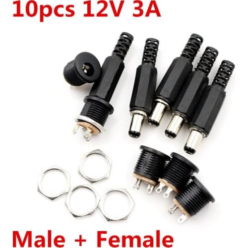 10pcs 12V 3A Plastic Male Plugs + Female Socket Panel Mount Jack DC Power Connector Electrical Supplies