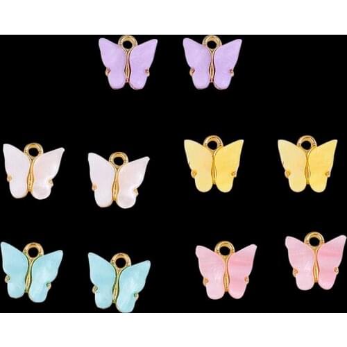 10Pcs Multicolor Alloy Acrylic Butterfly Jewelry Accessories Fashion Charm Jewelry for Making DIY Earrings Necklaces Bracelets