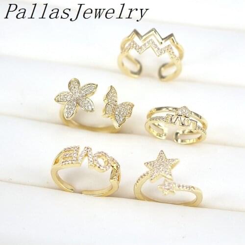 10Pcs Mix Random, New Fashion Gold Filled Ring CZ Zirconia Micro Pave Charms Ring Women Jewelry