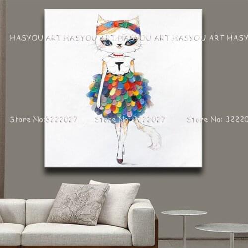 2018Fashion Art Cat Oil Paintings on Canvas watercolor Knife Animal Painting Modern Home Decoration Art Wall Pictures no Framed