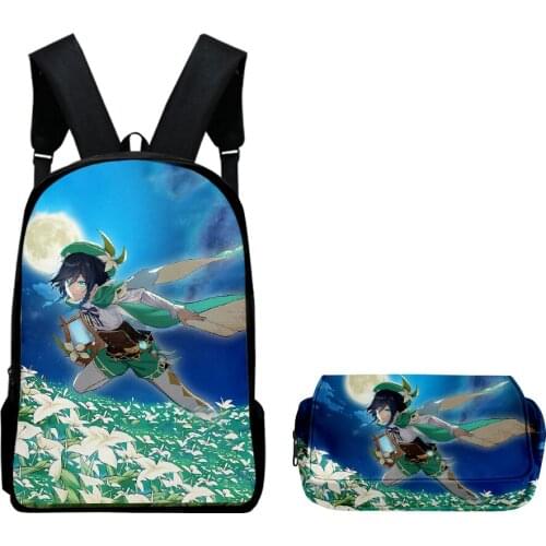 2021 Genshin Impact Venti School Backpack Set 2 Pieces Boys Girls Backpacks Travel Crossbody Bag Pencil Case Children Backpack