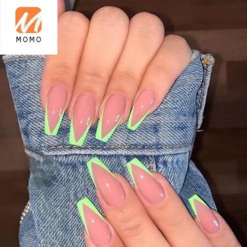 210 Ballet Fluorescent Green French European and American Lengthened Green Wear Disassembly Finished Nail Beauty Fake Nail Patch