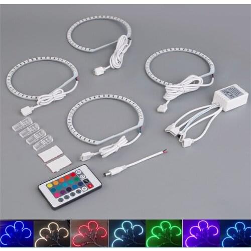 4pcs 131mm Multi-color RGB LED Car Angel Eyes Ring Eye DRL Light with Remote Control For BMW E38 E39 E46 3 5 7 Series
