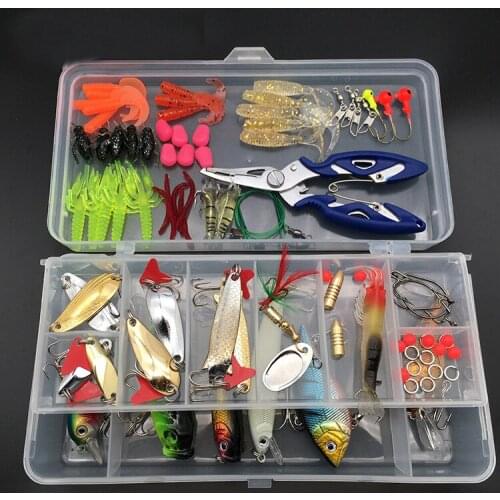 85 Pcs/Lot Fishing Lures Set Mixed Colors Wobbler Minnow Plier Grip Spoon Hooks Kit With Box Artificial Bait Fishing Pesca L76