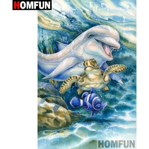 HOMFUN Full Square/Round Drill 5D DIY Diamond Painting "Dolphin turtle " Embroidery Cross Stitch 5D Home Decor Gift A08825