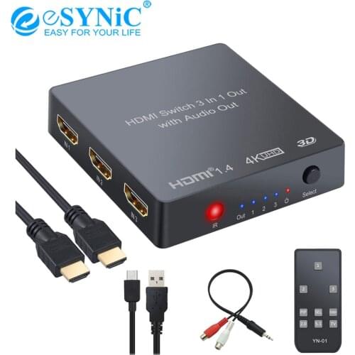 ESYNiC 3 Port HDMI Audio Extractor Support 4K 3D 1080P PIP HDMI Switch Converter Analog Optical Toslink SPDIF Output For DVD TV