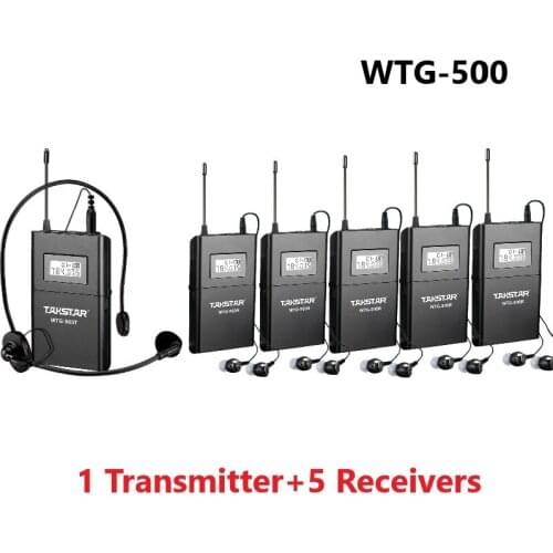 Takstar WTG-500/WTG500 UHF Wireless Acoustic Transmission System range up to 100M 1 Transmitter+5 Receivers+MIC+5 earphones