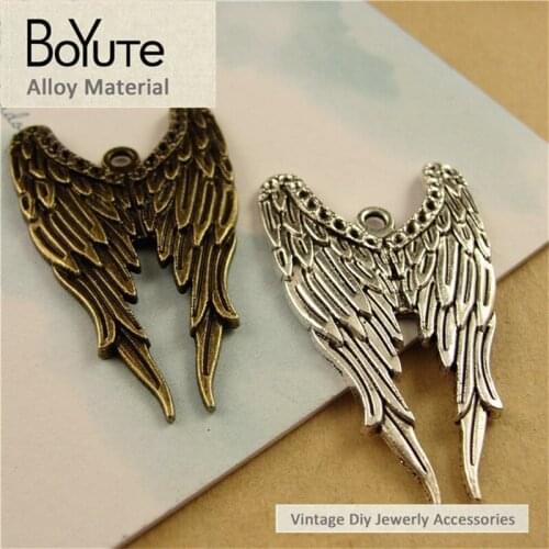 BoYuTe (40 Pieces/Lot) 40*24MM Antique Bronze Silver Plated Heart Wings Handmade Charms Pendant Diy for Bracelet Necklace