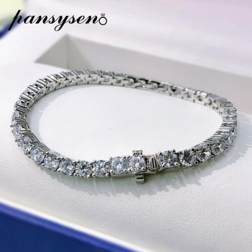 PANSYSEN 100% 925 Sterling Silver 4MM Simulated Moissanite Diamond Charm Bracelets 18k White Gold Color Fine Jewelry Wholesale