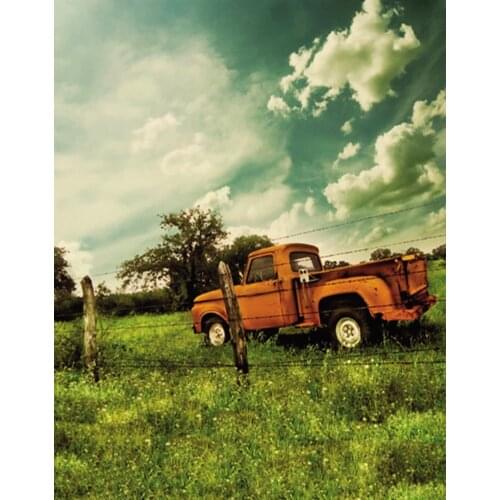 Grass Fence Broken Truck Photography Backdrops Photo Props Studio Background 5x7ft