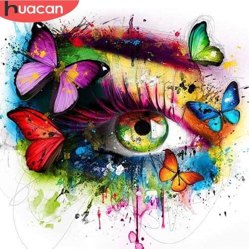 HUACAN Diy Diamond Painting 5D Eye Butterfly Full Square/round Diamond Embroidery Flowers Mosaic Room Decor