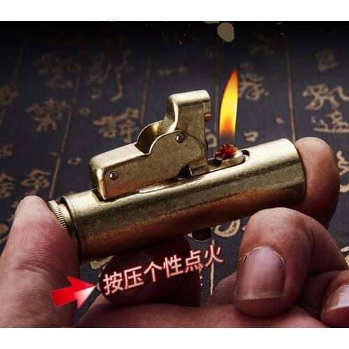 PROMISE trench brass copper kerosene smoking igniter machine switch Nostalgic mechanical Windproof gasoline oil lighter -7.3cm