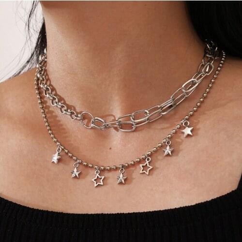 Fashion Vintage Five-pointed Star Pendant Necklace Punk Style Clavicle Chain Choker Necklace Jewelry Accessories