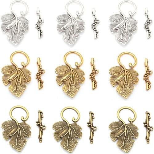 Wholesale 10Set Tibetan Silver plated Grape Leaf Toggle Clasps Connectors Grapes Clasps Hooks for Jewelry Making DIY