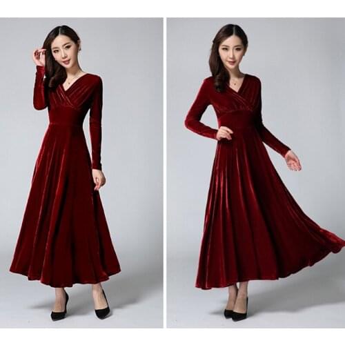 Plus Size S- 3XL Women Clothing Spring Autumn Winter womens Dresses Elegant Velvet Dress Purple Red Blue Vintage Warm Dress