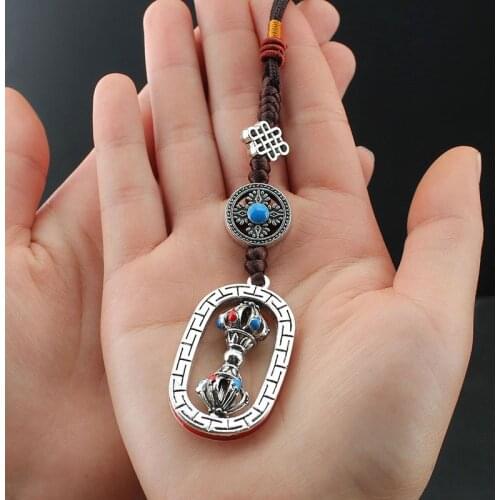 Six-character mantra prayer wheel pendant, rotatable diamond and magic pestle car bag pendant