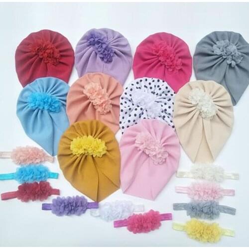 Newborn hat children three chiffon flowers two-piece baby headbands hat suits Flower Headband with Caps Princess