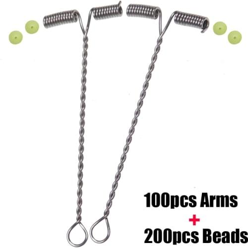 100pcs T Shape Fish Rig Wire Arms with Beads Branch Balance Fishing Tackle Accessories Size 5cm 6cm 7cm 8cm 9cm 10cm 12cm 15cm