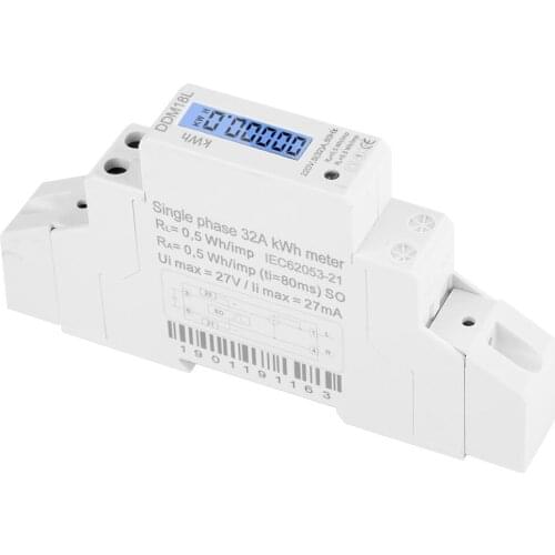 1 Pcs Electricity Meter LCD Digital Display Single Phase Din Rail Electricity Power Consumption Energy Meter 5-32A
