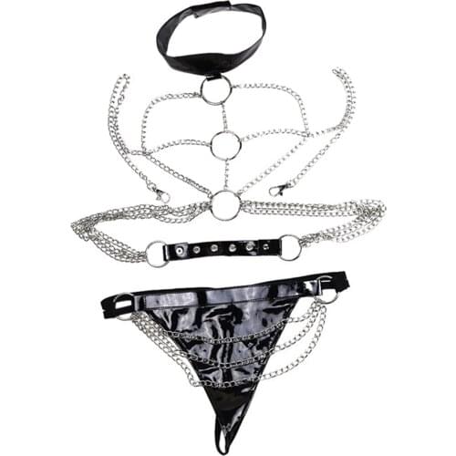 Sexy Lingerie Leather Harness Chain Gothic Garter Belt Bra Harness Erotic Waist Belt Goth Chest Underwear Exotic Costumes