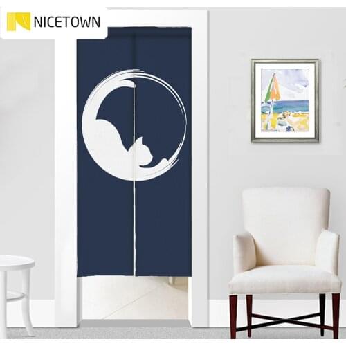 NICETOWN Cat Printing Japan Noren Doorway Curtain Separated Tapestry Tavern Family Restaurant Dining Area Kitchen Navy Blue