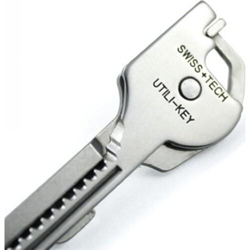 Outdoor 6-in-one Folding Mini Pocket Keychain Multitool Key Shape Bottle Opener Screwdriver Serrated Blade Survival Escape Tool