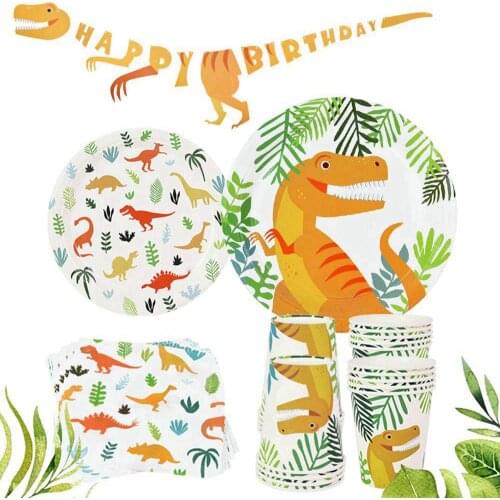 16pcs Dinosaur Theme Party tableware Baby Shower Gifts Disposable tableware Birthday Party decoration for 16 kids Plate/Cups