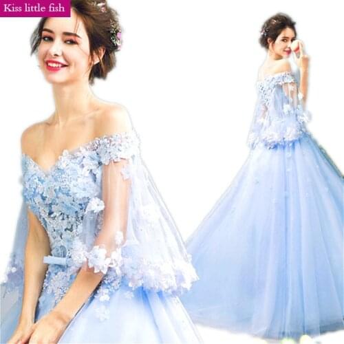 257 Free shipping Light blue 2019 Long prom dresses Vestido de festa longo