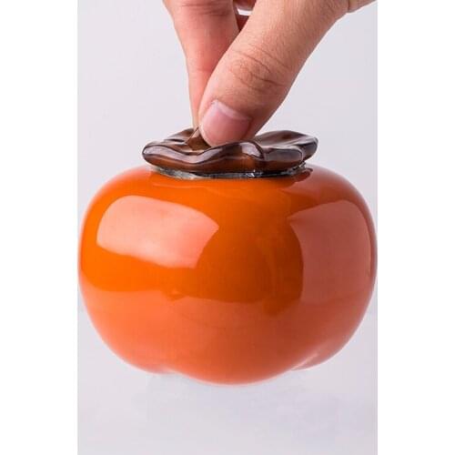 Fresh Persimmon Shape Tea Jar Ceramic Sealed Can Mini-Portable Small Tea Jar Tea Warehouse Storage Tank All the Best Tea Pot