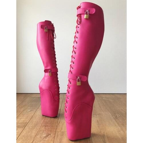 Hot Pink Matte Ballet Knee High Boots 18CM Wedges Full High Womens Winter Fashion 2019 Goth Shoes Females Platform Boots Punk