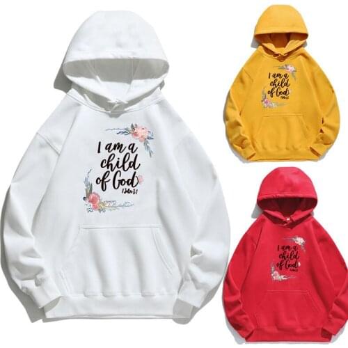 Women Hoodie Child of God Printed Hoodies Women Fleece Long Sleeve Loose Sweatshirt with Hat Girls Pullovers Winter